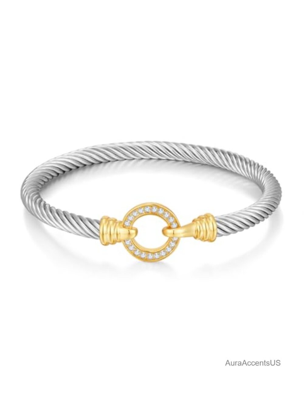 Twisted Cable Wire Cuff Bracelet Two Tone Brass Adjustable Bangle